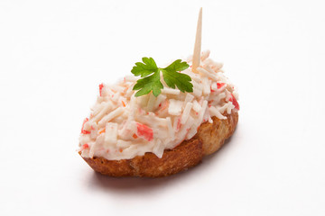  typical spanish food pintxo with crab
