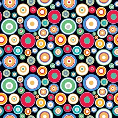 Behang Vector naadloze geometrische patroon met kleurrijke stippen en cirkels op zwarte achtergrond. Moderne stijlvolle print © ExpressVectors