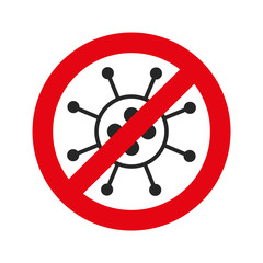 Vector coronavirus icon with red stop symbol. Vector bacteria design. Warning virus sign. Ncov, covid - 19 logo