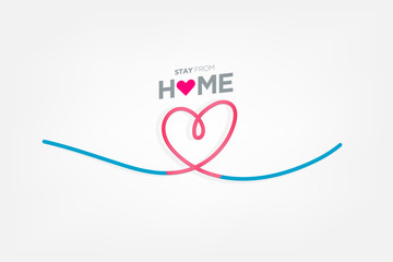 Stay from home slogan with house and heart. Protection campaign or measure from coronavirus, Stay from home quote text, vector
