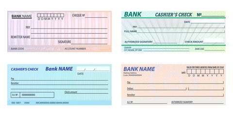 Set of isolated vector bank check,banking cheque