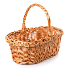 Fototapeta na wymiar Big square brown wicker basket on a white background.