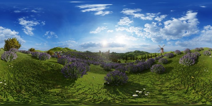 Lavender fields landscape 3d rendering