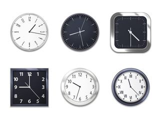 Realistic clocks, wall clock modern clockface, vector