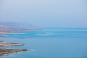 landscape of the Dead Sea, Israel, failures of the soil and the strong shallowing of the sea, environmental catastrophe on the Dead Sea