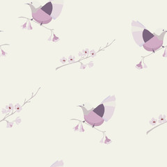 Vector seamless pattern with birds and sakura branches