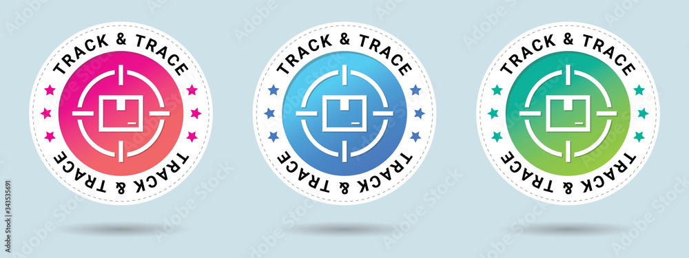 Poster тracking package stamp vector illustration. vector certificate icon. set of 3 beautiful color gradie