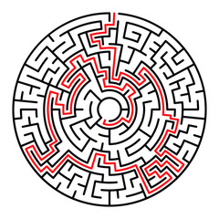 Circle Maze. Find the Way Out Concept. Game for kids. Children's puzzle. Labyrinth conundrum. Simple flat illustration on white background. With place for your image.