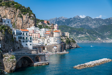 Fototapeta na wymiar View of Atrani village along the Amalfi coast (Salerno, Italy).