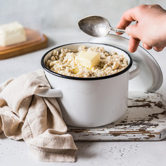 Oat Porridge in a Sauce Pan