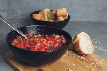 Tomato hash with paprika onion quinoa leaves