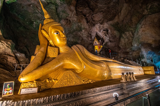Phuket, Thailand - February, 2020: Big Buddha's temple in a cave and monkey cave