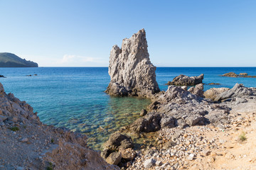 Fototapeta na wymiar Seashore in the island of Milos, Greece