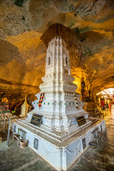 Phuket, Thailand - February, 2020: Big Buddha's temple in a cave and monkey cave