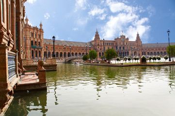 Fototapeta premium Historic buildings and monuments of Seville, Spain. Spanish architectural styles. Spain square