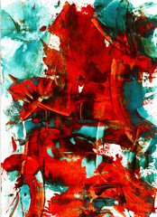 Red and green background in the form of paint strokes.
