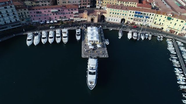 Aerial view of the harbor of Portoferraio, on Elba island, Italy.