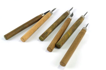 Equipment for wood carving, graphic arts on white