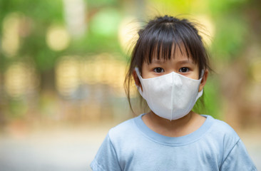 Kids wearing the mask for protect them self from virus and air pollution. Prevention by mask to reduce spread of the coronavirus (covid-19) outbreak from human to human transmission.