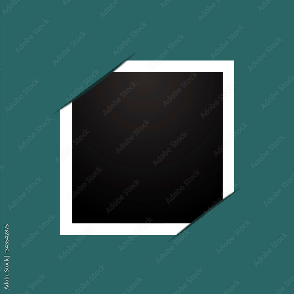 Poster white frame with black middle on a green background. black photo without image with a white frame wi