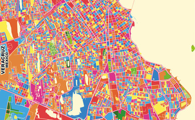 Fototapeta na wymiar Veracruz, Veracruz, Mexico, colorful vector map