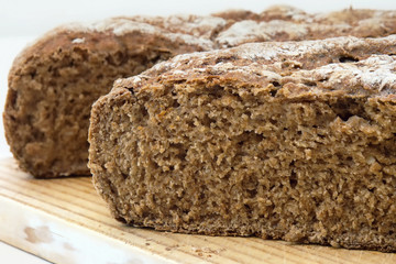 freshly cut loaf of bread