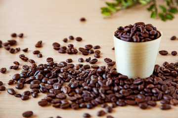 coffee beans, in disposable, eco-friendly dishes.without plastic.