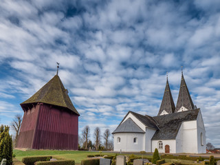 Fototapeta na wymiar Broager two towers church in southern part of Denmark