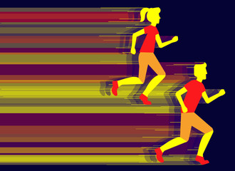 Couple of runners colorful template 