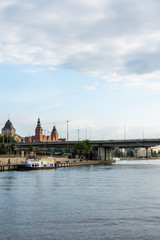 Szczecin (Stettin) cityscape in morning warm sunlight, Poland.
