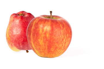 two ripe juicy red apples isolated on a white background