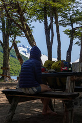 woman on camp table