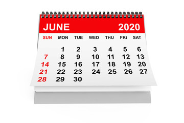 2020 Year June Calendar. 3d rendering