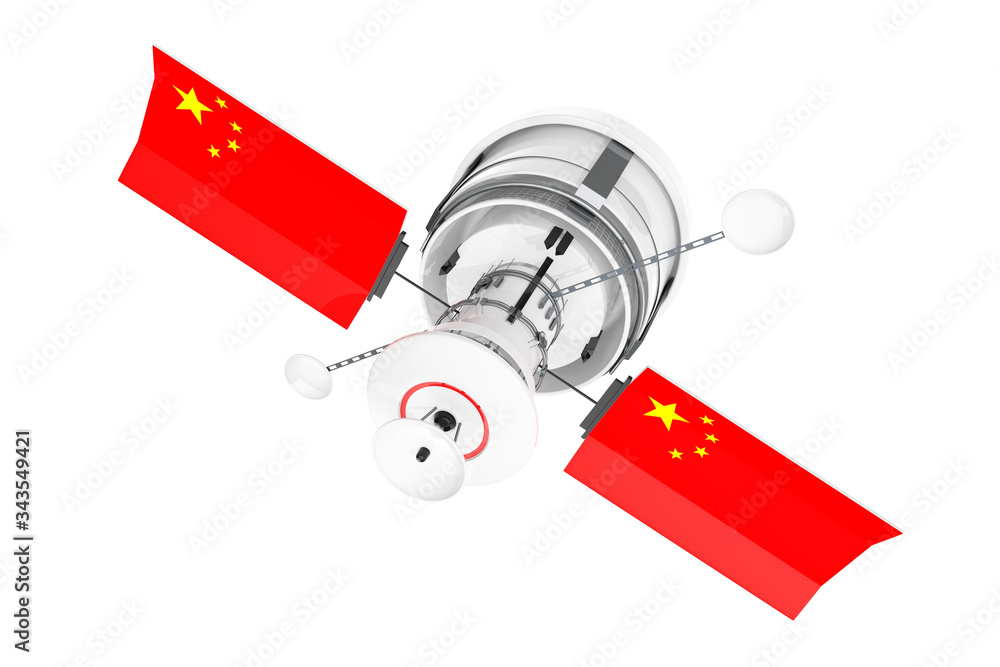 Poster modern world global navigation satelite with china flag . 3d rendering