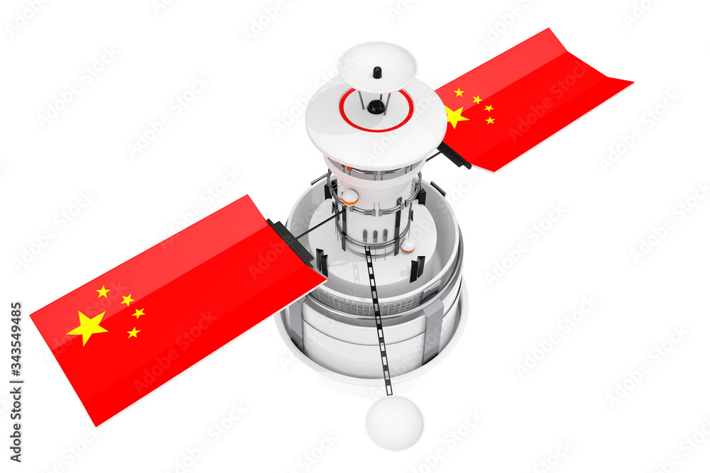 Poster modern world global navigation satelite with china flag . 3d rendering