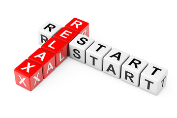 Restart and Relax Sign as Crossword Cube Blocks. 3d Rendering