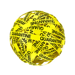 Quarantine Yellow Tape Strips in Shape of Ball or Sphere. 3d Rendering