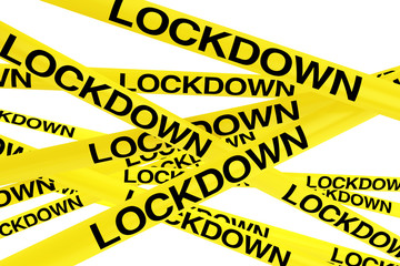 Lockdown Quarantine Zone Yellow Tape Strips. 3d Rendering