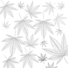 Black and White Medical Cannabis Leaves Pattern Background. 3d Rendering