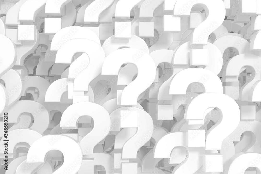 Poster a lot of white question marks as background. 3d rendering