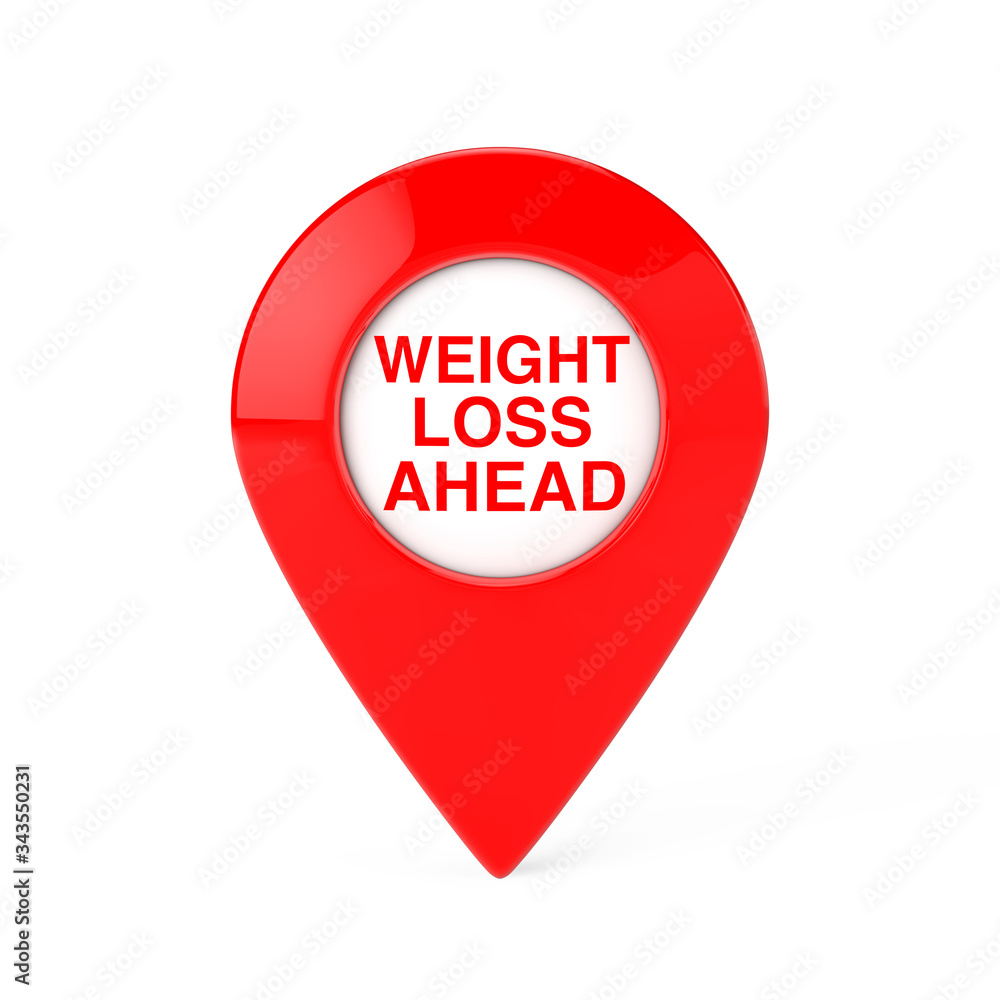 Aufkleber weight loss ahead red map pointer pin. 3d rendering