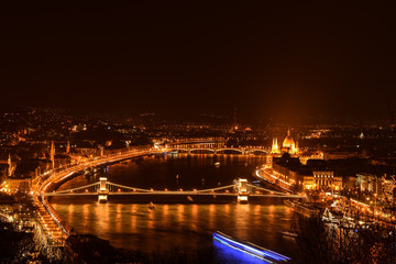 Fototapeta na wymiar Long exposure at night of Budapest with Danube river
