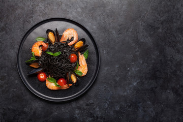 Black seafood spaghetti pasta