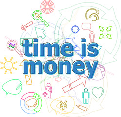 Text Time is money. Time concept . Simple infographics thin line icons set