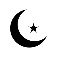 ramadan concept, crescent moon and star icon, line block style