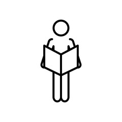 pictogram man reading a book icon, line style