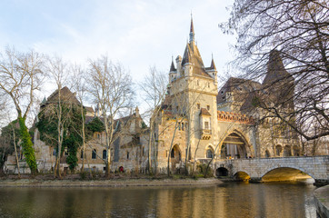Fototapeta na wymiar Vajdahunyad Castle is a castle in the City Park of Budapest, Hungary.