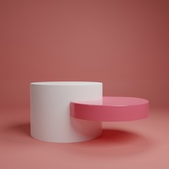 White pink pastel product stand on background. Abstract minimal geometry concept. Studio podium...