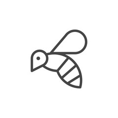 Thin Icon on Insect, Allergen or Products Containing Honey. Such Line Sign as Flying Bee, Wasp or Bumblebee. Vector Pictogram for Web and App in Outline Style. 