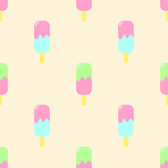 Seamless pattern of ice cream. Ice cream with fruit juice. Popsicle on a stick. Vector illustration. Popsicle background. vintage pastel colour